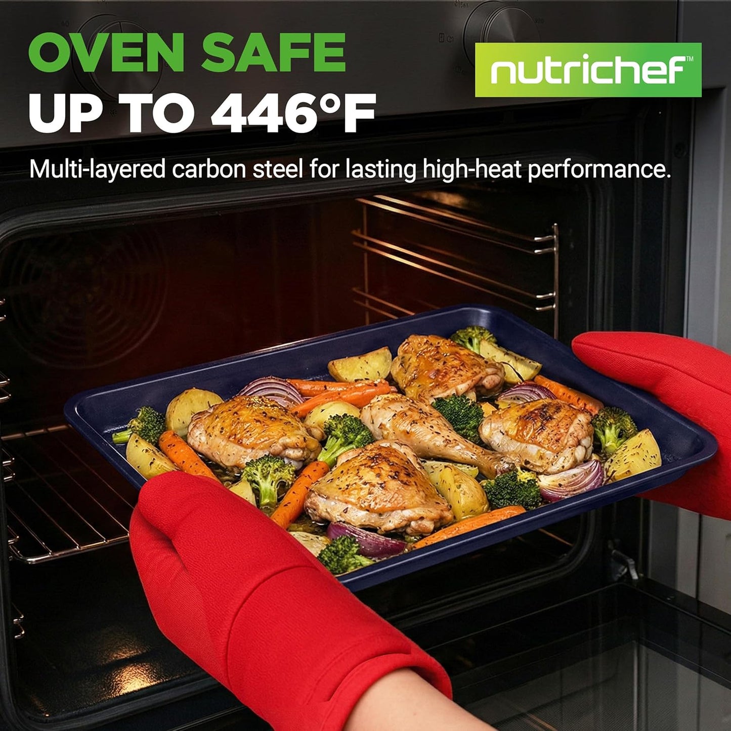 NutriChef 6-Piece Nonstick Baking Pans Set - Carbon Steel Bakeware for Easy Clean & Restaurant Quality