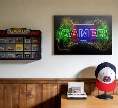 Skiennix Colorful Neon Gamepad Canvas Wall Art - Vibrant Video Gamer Poster for Teen Boys Room | 12 x 16 Inch