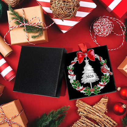 Rotating 2026 Christmas Ornament - Double-Sided Wreath Keepsake in Metal, 1 Pack (Variation: Rotatable Ornament+Large)