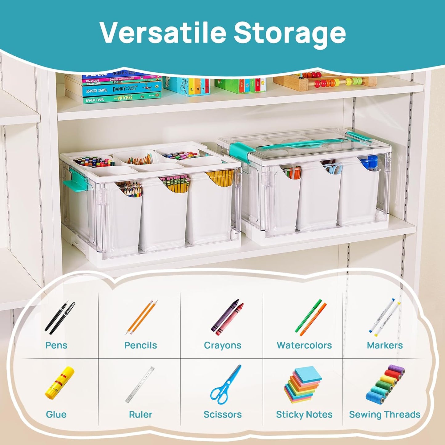 Vtopmart 24 QT Clear Plastic Craft Organizer - 6 Detachable Inserts for Art Supplies & Tools