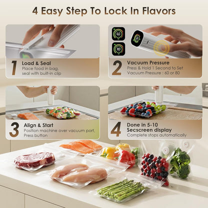 Skiennix Compact Vacuum Sealer - Powerful Handheld Food Sealer with 30 Reusable Bags & LED Display