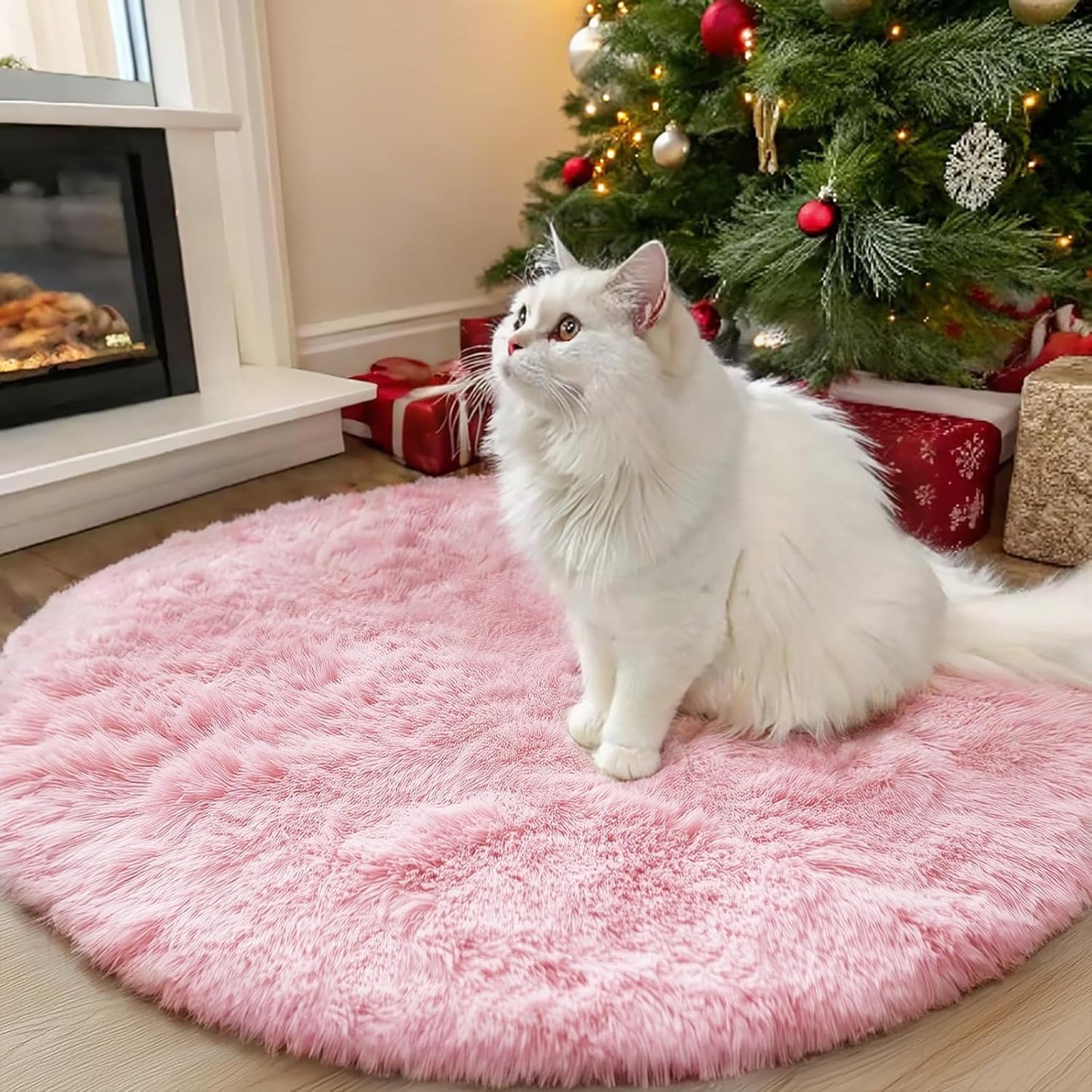 OLANLY Pink Round Rug - Soft, Fluffy Shaggy Carpet | 3 ft Machine Washable Area Rug for Bedroom & Nursery