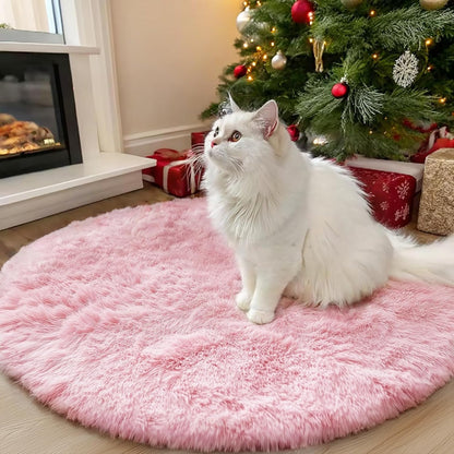 OLANLY Pink Round Rug - Soft, Fluffy Shaggy Carpet | 3 ft Machine Washable Area Rug for Bedroom & Nursery