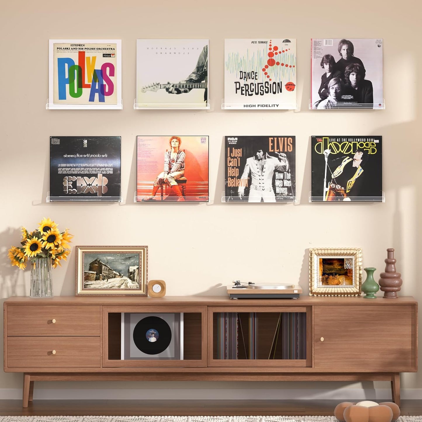 Upsimples Vinyl Record Wall Mount Shelves - 12" Clear Acrylic Album Holder for Stylish Storage & Display | Kids Bookshelf, Magazine Rack, Picture Ledge