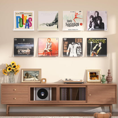 Upsimples Vinyl Record Wall Mount Shelves - 12" Clear Acrylic Album Holder for Stylish Storage & Display | Kids Bookshelf, Magazine Rack, Picture Ledge
