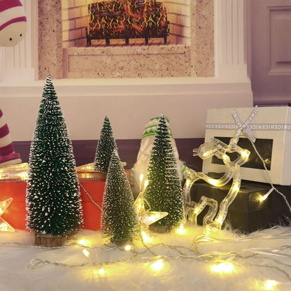 Skiennix Mini Christmas Tree - Small Pine Tree with Wooden Base for Holiday Table Decor | Green (4pcs)