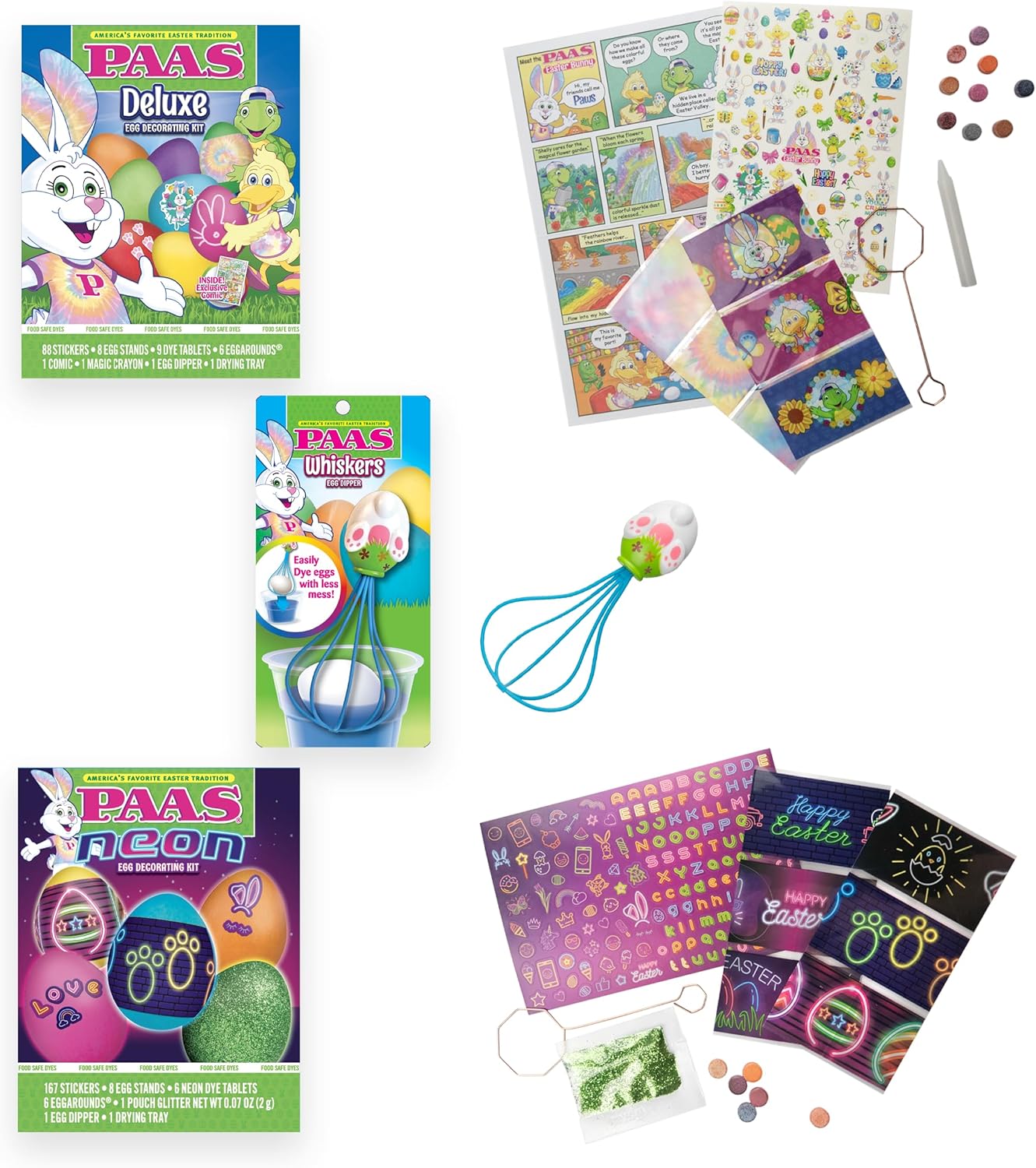 PAAS Easter Egg Decorating Bundle - Deluxe & Neon Kits with Food Safe Dye | 3 Piece Set for Family Fun