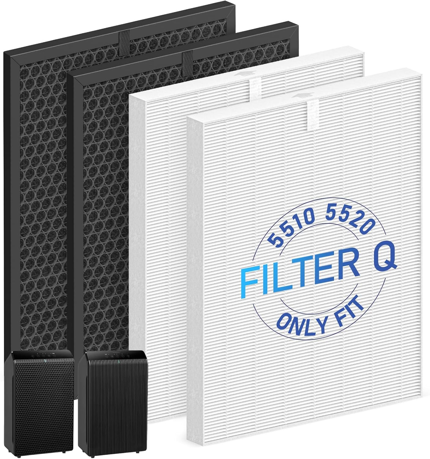 Winix 5510-5520 Air Purifier Filters - 2 Sets of Activated Carbon & Middle Filters for Large Rooms (1882 Ft²/Hr)