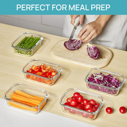 Vtopmart Glass Storage Containers - 22oz Meal Prep Set with Airtight Snap Lids | 5-Pack, Blue