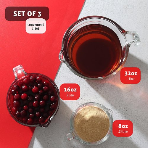 Eatex Glass Measuring Cups Set of 3 - Durable Liquid Measuring Cups | Dishwasher & Microwave Safe