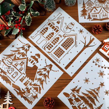 Skiennix 12 Pcs Christmas Stencils - Large 13.78 x 11 Inch Reusable Holiday Templates for DIY Window Decor