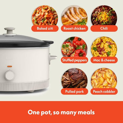 Bella 6.0 Qt Manual Slow Cooker - Ceramic Nonstick, 3 Temperature Settings, Dishwasher Safe, Oatmilk