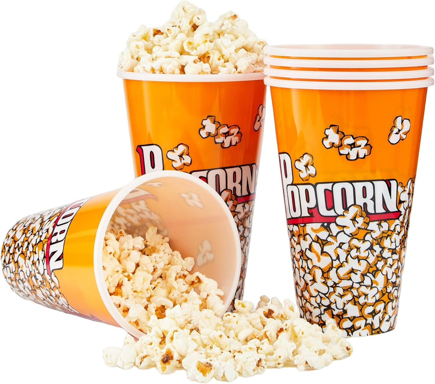 Retro Style Plastic Popcorn Buckets by [Brand Name] - Reusable 6-Pack for Movie Night Fun