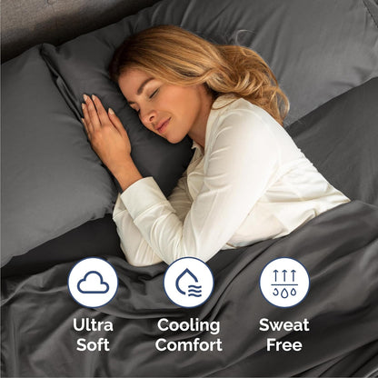 Cal King Size 4-Piece Sheet Set | Skiennix Comfy Breathable Cooling Bedding - Luxury Hotel Quality - Deep Pockets, Soft, Wrinkle-Free - Oeko-Tex Certified - Charcoal