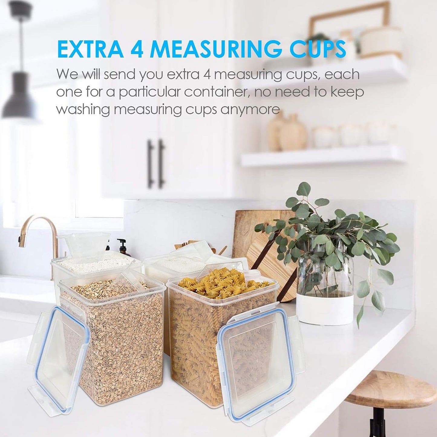 Vtopmart Large Food Storage Containers - 5.2L BPA-Free Airtight Canisters with Lids & Measuring Cups | Blue, 4-Pack
