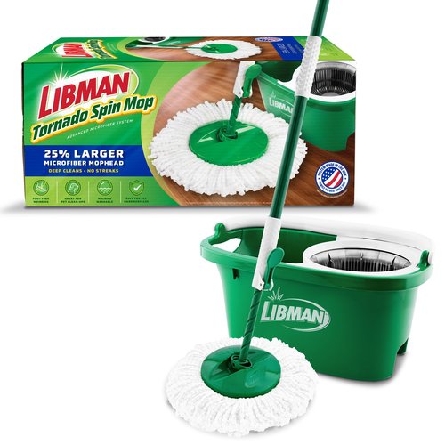 Libman Tornado Spin Mop System | Mop and Bucket with Wringer Set | Mops for Floor Cleaning | 1 Mop Head Included