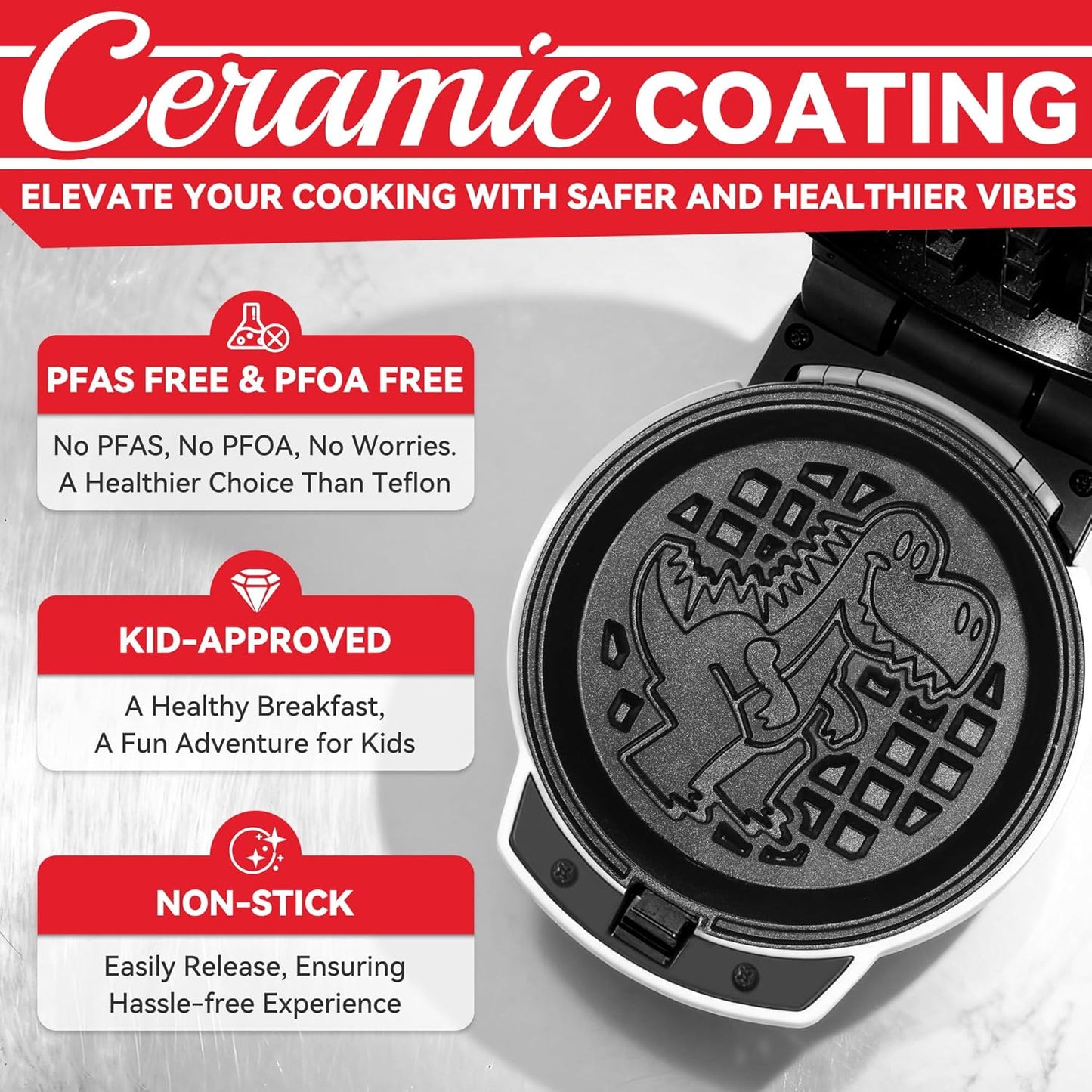 Skiennix 6-in-1 Mini Waffle Maker - Removable Plates & Premium Ceramic Coating, 4.5'' White Waffle Iron