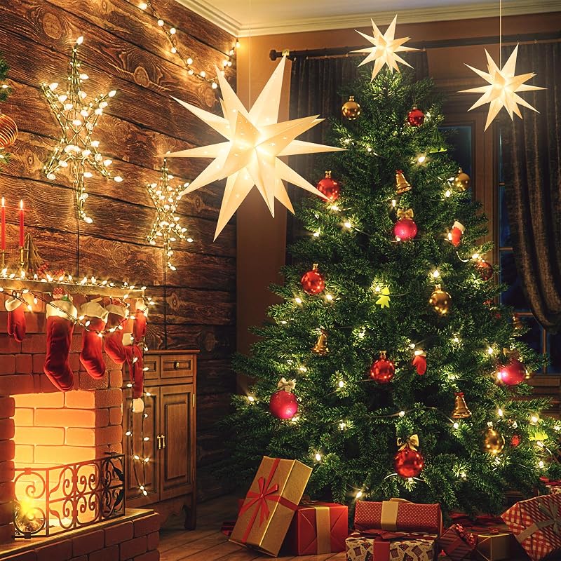 23" Plug-in Moravian Star Outdoor Light with Timer - 3D PVC Christmas Star IP44 Waterproof