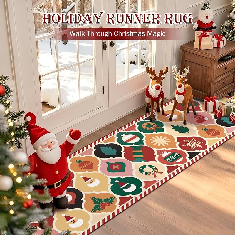 nesrt 2x8 Ft Christmas Runner Rug — Moroccan Trellis Non-Slip Washable