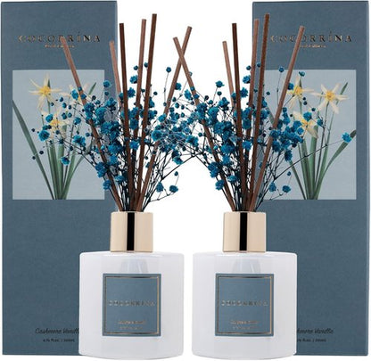 Cocorrína Premium Reed Diffuser Set - Cashmere Vanilla Scent with Preserved Baby's Breath | 2 Packs, 6.7oz