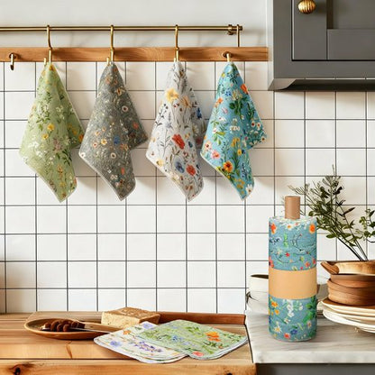 Redbaker 36 Pcs Reusable Paper Towels Rolls Kitchen Towels Bulk Washable Paperless Cloth Cotton Hand Napkins with Cardboard Reusable Napkins for Kitchen Bathroom (Flower Style)