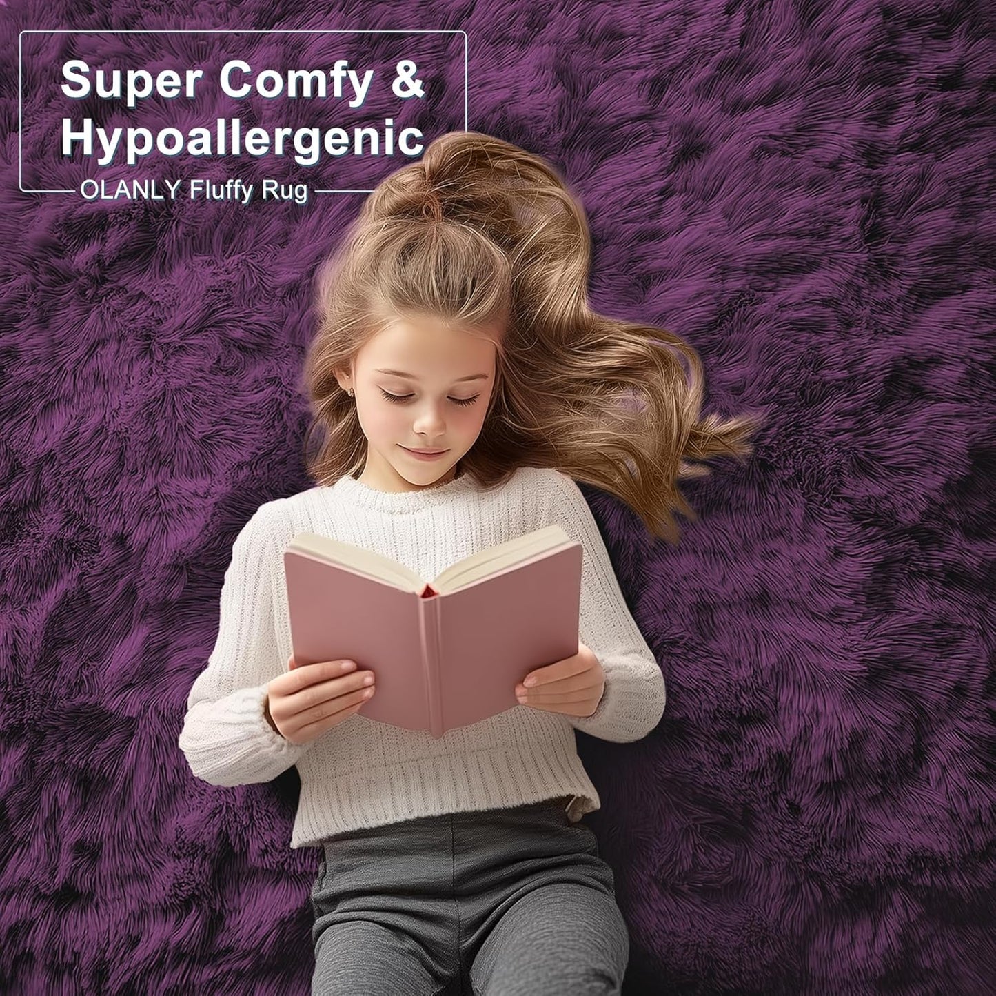 OLANLY Area Rug - Soft Fluffy Shaggy Design | Machine Washable 4x5.9 ft - Dark Purple for Kids & Home Decor