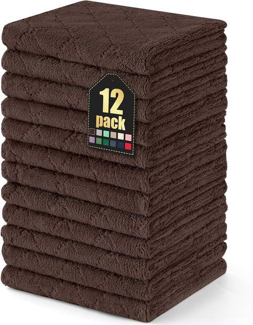 Homaxy Dish Towels - Super Soft & Absorbent Coral Velvet Cloths | 12 Pack (13 x 19 Inches, Brown)