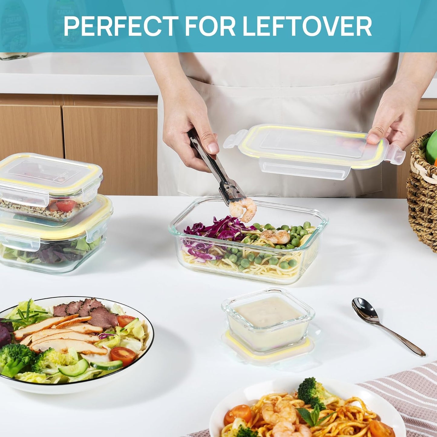 Vtopmart Glass Food Storage Containers - 8 Pack with Airtight Lids | BPA-Free Meal Prep for Microwave, Oven, Freezer