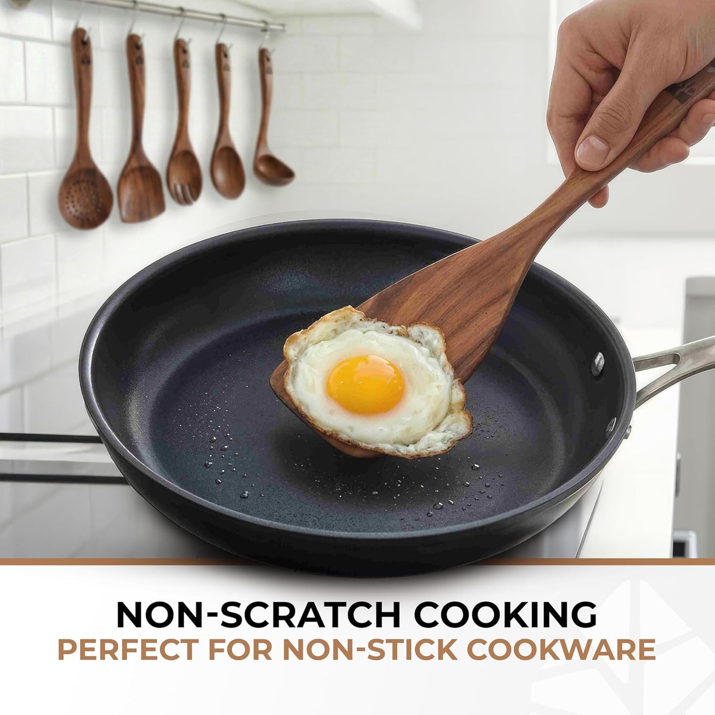 Skiennix Wooden Spoons - 6 Pcs Premium Teak Utensil Set | Durable, Nonstick, Easy to Clean & Heat Resistant