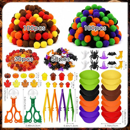 Fall Halloween 302-Piece Sensory Bin Set for Sorting & Counting – Includes Pumpkins, Ghosts, Leaves