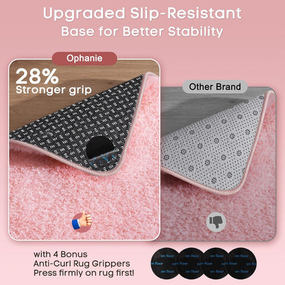 Ophanie Pink Shag Area Rug - Soft Fluffy Furry Carpet for Kids' Bedroom | 4x6 Cute Plush Decor