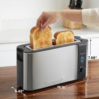Elite Gourmet ECT3200 2-Slice Slim Toaster - Extra Wide Slots for Bagels & Waffles | Stainless Steel & Black