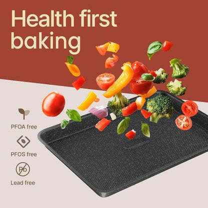 BAKKEN Nonstick Baking Pans Set - 3 Sizes with Diamond Texture Bottom | Oven Safe Up to 450°F, Gray Marble