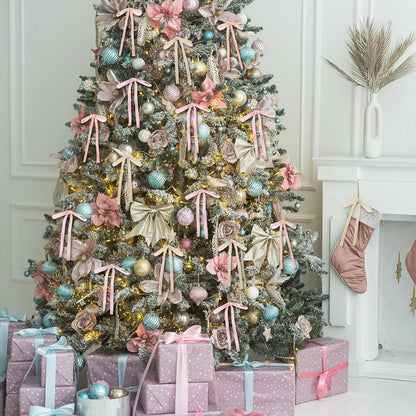 Skiennix 24 Pcs Velvet Bows - Vintage Ribbon Bows for Christmas Tree & Crafts | 5 x 7 Inch, Beige, Light Pink, Dusty Pink