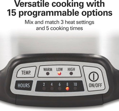 Hamilton Beach 7 Quart Programmable Slow Cooker - Flexible Programming & Dishwasher-Safe Design, Silver