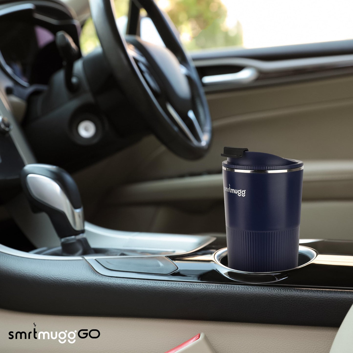 SmrtMugg GO Heated Coffee Mug, Travel Mug, 13.5 OZ. Smart Mug, Battery Powered Heated Coffee Mug, Great for Coffee and Tea, Snap on Magnetic Charging Cord, New and Improved (Navy Blue)