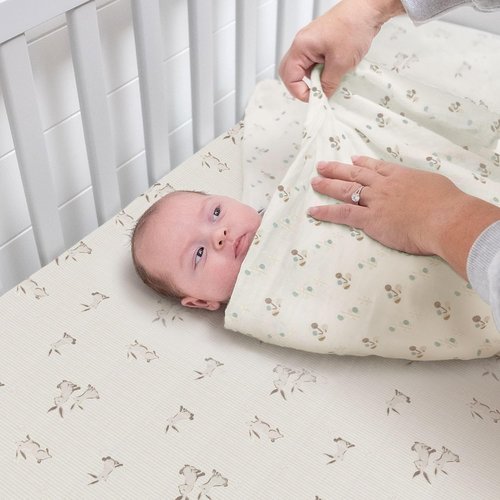 Crane Baby 100% Organic Cotton Fitted Crib Sheet - Soft, Breathable, Gender Neutral Bunny Design