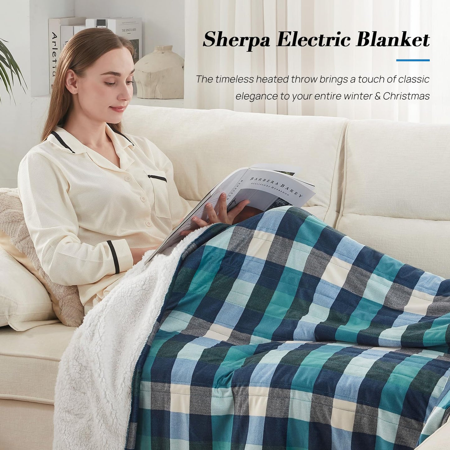 Westinghouse Electric Throw Heated Throw Blanket Soft Flannel & Sherpa Heating Blanket with 6 Heating Levels 2-10 Hours Auto-Off, Overheat Protection Machine Washable, Green 50x60 Inches