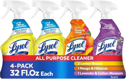 Lysol All-Purpose Cleaner Spray - Multi-Purpose Disinfectant for Kitchen & Bathroom | 32oz, Lemon Breeze & Lavender (Pack of 4)