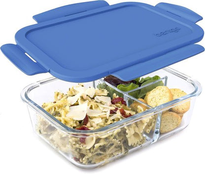 Bentgo Glass Lunch Box - Leak-Proof Bento-Style Container with Airtight Lid - 5 Cup Capacity in Blue
