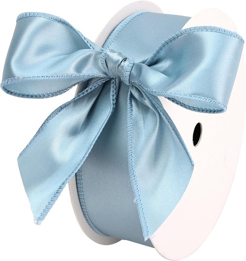 French Blue Wired Satin Ribbon - 1.5 Inch, 25 Yards for Gift Wrapping, Baby Showers, Weddings & Crafts