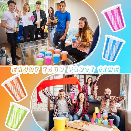 KesaPlan 100PCS Colorful 18 oz Plastic Cups - Disposable Rainbow Drinking Cups for Parties