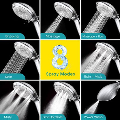 FASDUNT Shower Head with Handheld, High Pressure 8-Mode Filtered Shower Head with 80" Extra Long Stainless Steel Hose & Adjustable Bracket, Built-in Filter for Hard Water -Remove Chlorine, Chrome