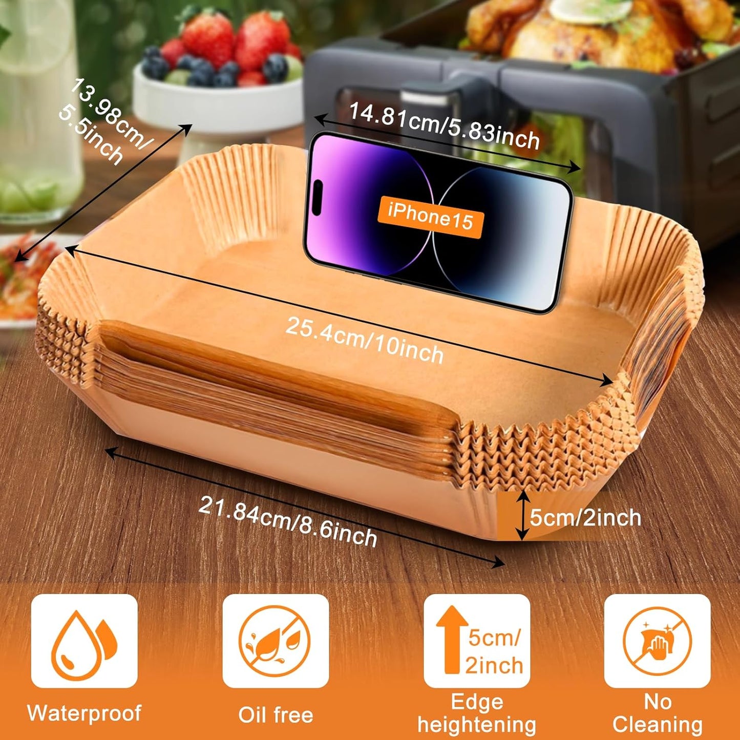 Ninja 200PCS Air Fryer Liners - Non-Stick Disposable Parchment Paper for DZ201/DZ401 | Food Grade (8.6 x 5.5 Inch)
