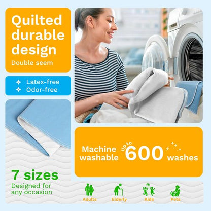 GREEN LIFESTYLE Washable Underpads - Large Bed Pads for use as Incontinence Bed Pads, Reusable Pet Pads, Great for Dogs, Cats, Bunny, Seniors Bed Pad (Pack of 4 - 34x36)