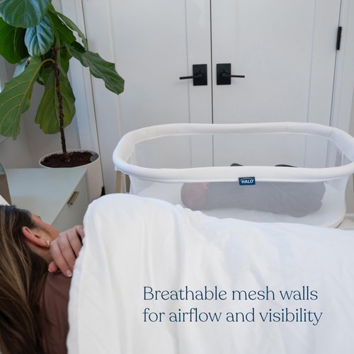 HALO® BassiNest® Essential Sleeper – Portable Baby Bassinet with Breathable Mesh Sides, Storage Shelf & Easy Assembly – Lightweight, Space-Saving Bedside Crib for Newborns