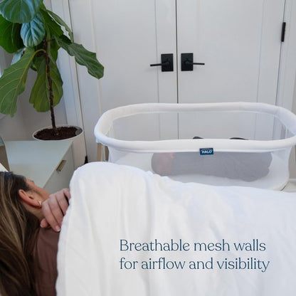 HALO® BassiNest® Essential Sleeper – Portable Baby Bassinet with Breathable Mesh Sides, Storage Shelf & Easy Assembly – Lightweight, Space-Saving Bedside Crib for Newborns