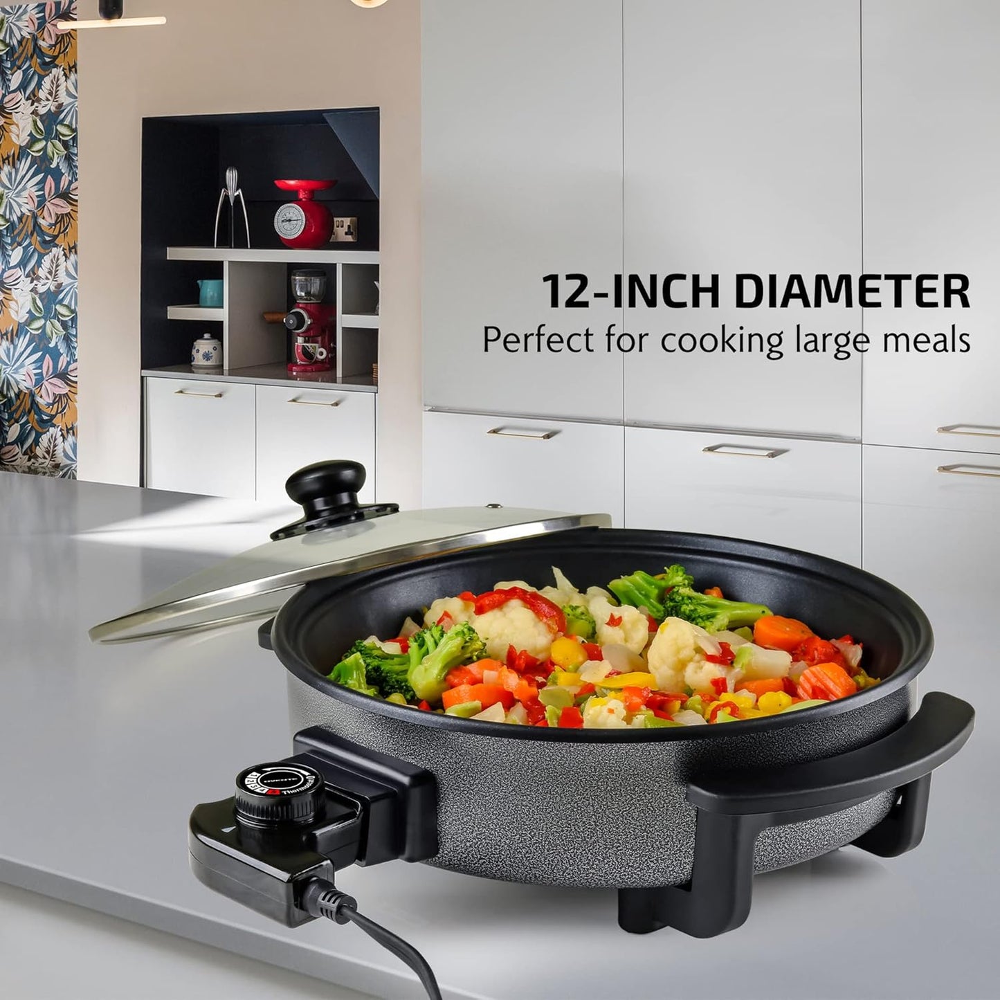 OVENTE Electric Skillet - 11.5-Inch Nonstick Frying Pan with Adjustable Temperature Control & Glass Lid