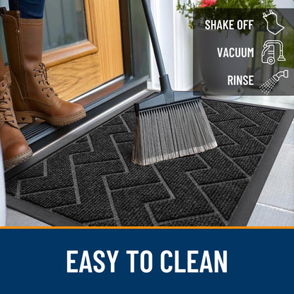 OLANLY Front Door Mat Indoor Outdoor Entrance, Waterproof All-Season, All-Weather Doormat, Sturdy Natural Rubber, Low Profile, Easy Clean Patio Porch Entryway Mat, Herringbone Brick (Black, 47x17)