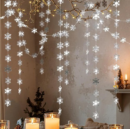Cheerland Winter Wonderland Silver Snowflakes Garland - Festive Hanging Decorations for Holidays & Events